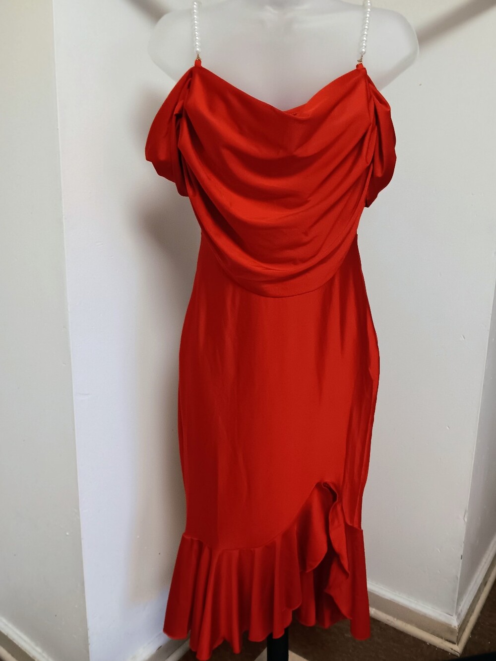 Sexy Red Dress with Pearl Straps (S)